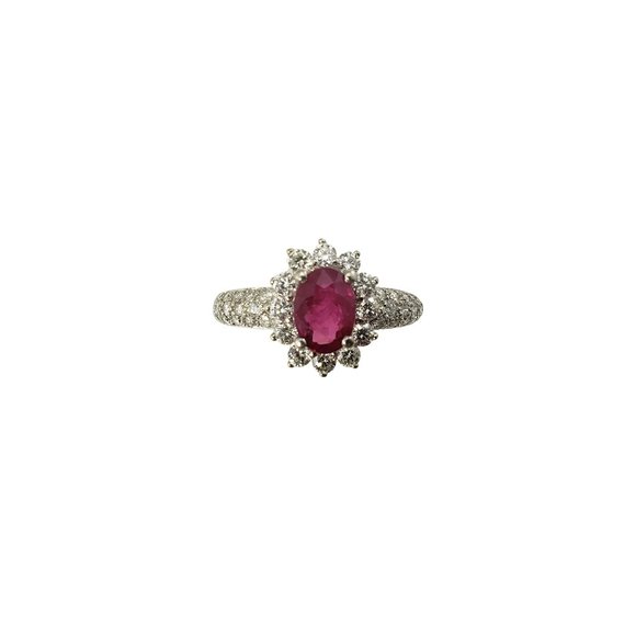 Vintage 14 Karat White Gold Ruby and Diamond Ring Size 4.5 GAI Certified #11655